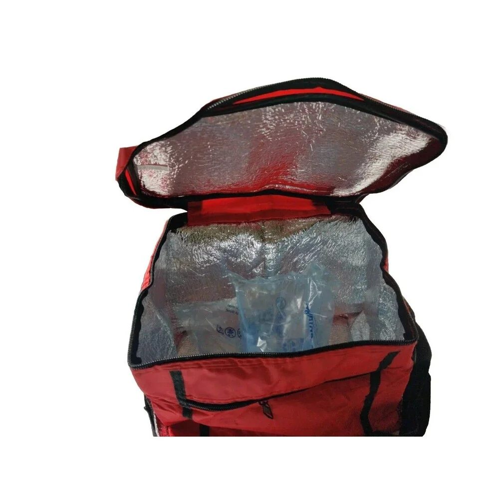 soft insulated lunch bag -zip lid 1 pocket & 2 mesh pockets w strap collapsible